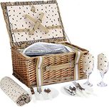 G GOOD GAIN Willow Picnic Basket Set for 2 Persons with Large Insulated Cooler Bag and Waterproof Picnic Blanket,Wicker Picnic Hamper for Camping,Outdoor,Valentine Day,Chirtmas,Thanks Giving,Birthday.