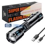 Esgofo Rechargeable Torch LED Super Bright 500000 Lumen, Powerful Flashlight Long Distance Zoomable & Single Click 3 Modes, High Power USB C Long Lasting 15H Flash Light, for Camping Hiking Emergency