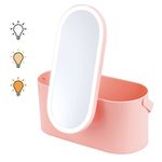 Fasjewly Travel Lighted Makeup Mirror,Makeup Organizer Box with Mirror,Portable Cosmetic Case with 3 Colors Dimmable LED Lighting Multi-Purpose Makeup Storage Box Mirror for Women Travel or Home,