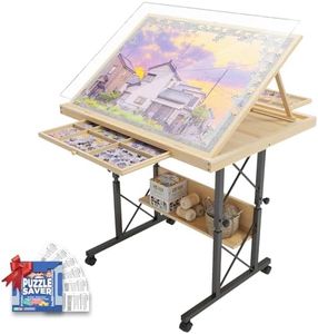 1500 Piece Jigsaw Puzzle Table with Legs for Adults, 5-Tilting-Angle & Height Adjustable Table with Draws, Wooden Puzzle Board with Extended Support Bar & 4 Wheels
