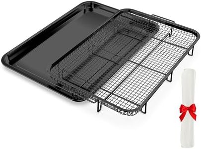 Air Fryer Basket for Oven, OPENICE 18.6" x 12.8" Air Fryer Basket and Tray Set, Extra Large Stainless Steel Air Fryer Pan Crisper Tray for Crisping Fried, Chicken, Bacon - Black