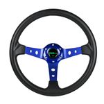 RASTP Universal Racing Steering Wheel,Drifting Deep Dish Steering Wheel 13.8”/350mm 6 Bolts Grip Vinyl Leather & Aluminum with Horn Button for Car -Blue