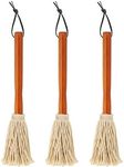 12" BBQ Sauce Basting Mops & Brushes for Roasting or Grilling, Apply Barbeque, Marinade or Glazing, Cotton Fiber Head and Hardwood Handle, Dish Mop Style, Perfect for Cooking or Cleaning - Pack of 3