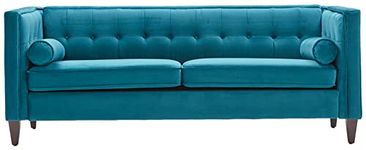 Dreamsir 58'' W Velvet Sofa, Mid-Century Love Seats Sofa Furniture with Bolster Pillows, Button Tufted Couch for Living Room, Tool-Free Assembly (Loveseat, Peacock Blue)