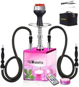 SunWamntin 2 Hose Hookah – Square Hookah Chicha Set with Everything, Travel Hookah Kit with LED Lights and Portable Bag（Pink）