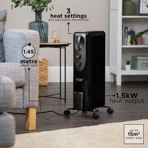 Russell Hobbs Oil Radiator, 1500W – Portable Electric Heater, Black