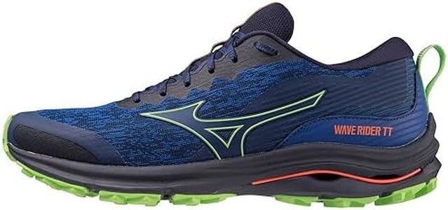 Mizuno Homme Wave Rider TT Chaussure de Course, Blue Depths Techno Green Neon Flame, 42.5 EU
