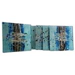 Glass Coasters set of 4 cosmos, blue,Black and silver by Aspire Art Glass