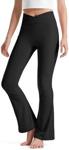BOOPH Girls Flare Leggings with Pockets Cross High Waisted Yoga Pants Bell Bottoms Athletic Pants, Black, 11-12 Years