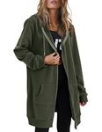 Zeagoo Womens Zip Up Hoodies Long Sleeve Fall Hooded Lightweight Tunic Sweatshirt Oversize Fleece Jacket with Pockets Army Green 3X-Large