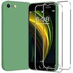 For iPhone SE 2020 2022/iPhone 8 7 Case,Liquid Silicone Shockproof Phone Case+2 x Tempered Glass Screen Protector,Silky-Soft Touch Full-Body Protective Cover for iPhone SE 2/3,4.7 Inch,Matcha Green