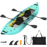 Outsunny 12.5' Inflatable Kayak Set, 2-person Sit on Canoe with Aluminium Oars, Padded Seats, High Back Support, Fins, Carry Bag, Hand Pump & Repair Kit, Blow Up Boat for Adults, Blue and Yellow