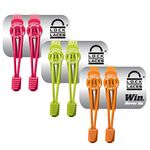 LOCK LACES USA (Elastic No Tie Shoelaces) Pack of 3 (Pink/Green/Orange)