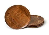 WOODENCLAVE Acacia Wood Handcrafted 11 Inch Round Dinner Plates Snack, Desserts Serving Plates for Home and Kitchen (Set of 4)