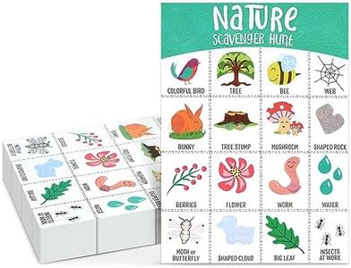 Juvale 50 Pack Nature Scavenger Hunt Cards for Kids Ages 4-8, Outdoor Find and Seek Camping Game