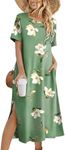 Zeagoo Womens Floral Dres Casual Print Sun Dress Hawaii Tshirt Cover Up Long Holiday Vacation Dresses Split A Line with Pockets Shift Dress Pettie Light Green L