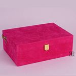 Each and Everything Luxury Classic Ornament Decorative Velvet Suede Trunk box for Gifting and Storage (Rani pink)