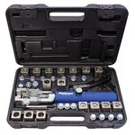 Mastercool 72485-PRC Silver/Blue Universal Hydraulic Flaring Tool Set (3/8"&1/2" Transmission Cooling Line Die/Adapter Sets Plus Tube Cutter)