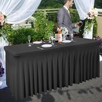 PARTISKY Black Spandex Table Skirts Table Covers for Rectangle Tables 6ft, Black Stretchable Folding Table Cloth for Banquet, Weddings, Birthday Parties