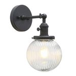 Yosoan Industrial Ribbed Globe Glass Wall Light Fittings, Switched Wall sconces Lighting for Kitchen Island Living Room Bedroom (Black)