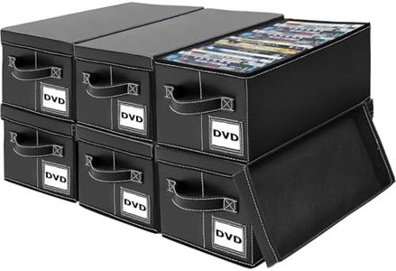 Salajory DVD Storage Boxes - 6 Pack, Holds 150 DVDs, PU Leather Media Organizer Case for Blu-ray, Game & Movie Discs with Handle, 15.7x7.9x5.7 Inches, Desktop or Closet Storage