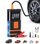 Tire Inflator Portable Air Compressor, Car Jump Starter, TURBO SII 150PSI Portable Cordless Air Pump with Pressure Gauge Emergency Light for Car Tires for Car, Bike, Motorcycle, Ball, AP09