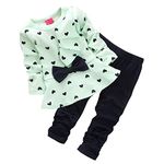 CHIC-CHIC 2pcs Baby Girl Kids Clothing Set Long Sleeve Bowknot T-Shirt Top + Pants Trousers Leggings Outfit (2-3 Years, Green)