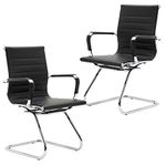 Wahson Meeting Office Chairs Set of 2 Reception Chairs in PU Leather,Visitors Chair with Chrome Frame,Guest Chairs (2 PCS, Black)