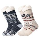 Treehouse Knit (2 Pack) Womens Thick Knit Sherpa Fleece Lined Thermal Fuzzy Slipper Socks With Grippers