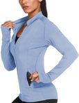 PINSPARK Women's Athletic Jacket Workout Running Jackets Zipper Active Tops Slim Fit Sportswear Sky Blue XXL