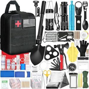 Survival Kit, 290Pcs Survival Gear First Aid Kit Emergency Tent, Camping Essentials Emergency Kit Accessories for Earthquake, Outdoor Adventure, Hiking, Hunting, Gifts for Men Women