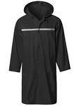 SaphiRose Men's Long Hooded Safety Rain Jacket Waterproof Emergency Raincoat Poncho Black Medium