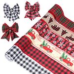 AIEX 6 rolls Christmas Wired Ribbon, 2.5 Inch X 24 Yards Buffalo Plaid Christmas Ribbon Red Black White Plaid Wired Ribbon Truck Tree Snowflake Christmas Tree Ribbon for Wrapping Wreath Wedding Bow