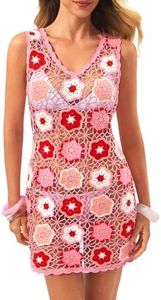 FAIRY SEASON Women's Crochet Beach Cover Up Boho Tank Dress Resort Wear