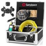 Sanyipace Drain Camera with Distance Counter, 9" HD Sewer Inspection Camera with 12 Lights, DVR Recorder, 16GB Card, 4500mAh Battery, IP68 Waterproof Plumbing Camera for Plumbers, Homeowners,50M/165FT
