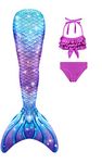 DNFUN Mermaid Tails for Swimming for Girls Mermaid Tail Costume Swimsuit Bikini Bathing Suit for Girl,Without Monofin, A-gem Purple New, 7 Years