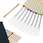 COVVY BBQ Marshmallow Roasting Stick Set of 8 Telescoping Extendable Rotating Smores Skewers & Hot Dog Fork 32-Inch Kids Camping Campfire Fire Pit Accessories, 8-Piece (With bamboo skewers)