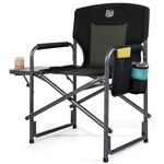 TIMBER RIDGE Camping Chair Heavy Duty 180kg Directors Chair Folding Aluminum Camping Chair Adults with Side Table, Portable for Outdoor Festival BBQs Black