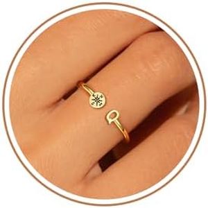 Btysun High School Graduation Gifts, Graduation Gifts 2025 Gold Rings with Initial Q Graduations Gift for Her Adjustabke 14k Plated Letter Ring Trendy Stuff