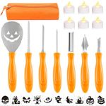 Halloween Pumpkin Carving Kit, 7PCS Heavy Duty Stainless Steel Pumpkin Carving Tools Set, with 5pcs LED Lights 10Pcs Stencils Carrying Case, Pumpkin Carving Tools Pumpkin Carving Set for Kids Adults