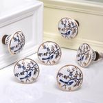 IndianShelf Premium Blue and Gold Drawer Pulls for Cabinet Knobs Designer Bird Kids Modern Ceramic Single Hole Furniture Kitchen Dresser Knobs Exclusive Interior Door Handles- 6 Piece