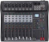 Depusheng DT8 Professional Mixer Sound Board Console 8 Channel Desk System Interface Digital USB Computer MP3 Input 48V Phantom Power Stereo DJ Studio FX Steel Chassis,Black