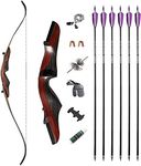 62 Inch Takedown Recurve Bow and Arrow Kit 20-50 Lbs Wooden Riser Traditional Longbow American Hunting Bow Right Hand for Outdoor Hunting Shooting (25 Lbs, Bow Set)