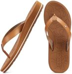 ONCAI Womens Flip Flops Arch Support Yoga Mat Summer Beach Leather Athletic Woman Thong Sandals with Plantar Fasciitis Rubber Soles Khaki Size 9