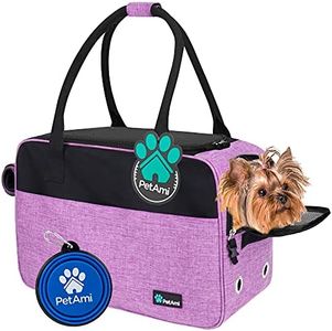 PetAmi Airline Approved Dog Purse Carrier | Soft-Sided Pet Carrier for Small Dog, Cat, Puppy, Kitten | Portable Stylish Pet Travel Handbag | Ventilated Breathable Mesh, Sherpa Bed (Purple)