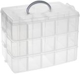 Bright Creations 3-Tier Plastic Craft Storage Containers with 30 Compartments, 40 Sticker Labels (9.5 x 6.5 x 7.2 Inch)