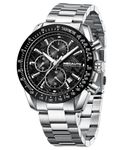 MEGALITH Chronograph Analog Mens Watches: Silver Stainless Steel Mens Wrist Watch - Waterproof Designer Gents Watches Black