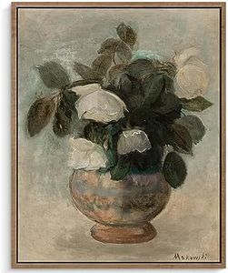 Pinetree Art Framed Classical Still Life Oil Paintings Living Room Decor, Vintage White Roses Painting Wall Art Small Prints Artwork Farmhouse Bedroom Bathroom Decor (12" x 16", White Roses)
