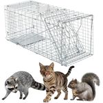31" Live Animal Trap Cage, Heavy Duty Folding Humane Live Animal Cage Trap for Stray Cats, Raccoons, Squirrels, Rabbits, Opossums, Groundhogs, Armadillos up to 8Kg - 79cm L x 28cm W x 33cm H