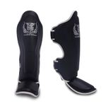 TOP KING Boxing Pro Leather Shin Guards for Muay Thai, Blackwhite, Medium